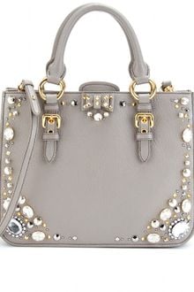 Miu Miu Embellished Leather Tote - Lyst