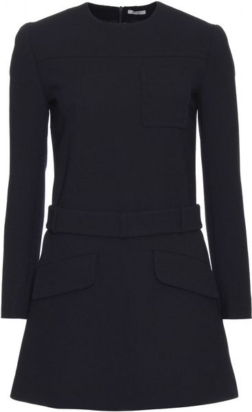 Miu Miu Long Sleeve Wool Shift Dress in Blue (navy) - Lyst