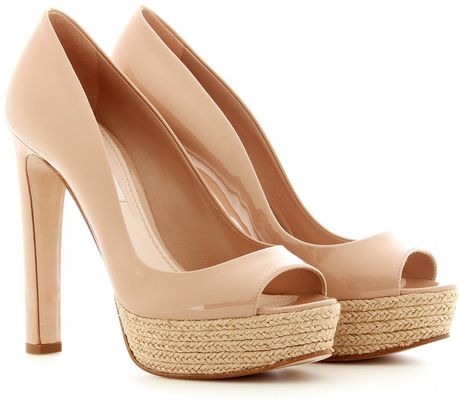 Miu Miu Patent Leather Peeptoes with Espadrille Platform in Beige (nude) - Lyst
