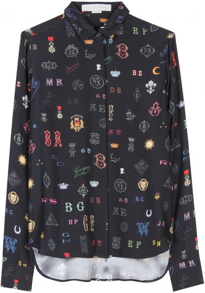 Stella Mccartney Printed Silk Blouse in Blue (navy) - Lyst