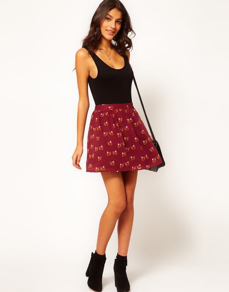 Sugarhill Foxy Chiffon Skater Skirt in Red (burgundy) - Lyst