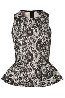 Topshop Bonded Lace Peplum Top - Lyst
