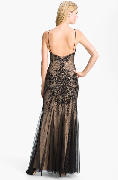 adrianna papell embellished mesh gown