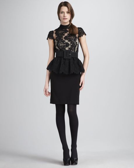 Alice + Olivia Robyn Lace Top Peplum Dress in Black - Lyst