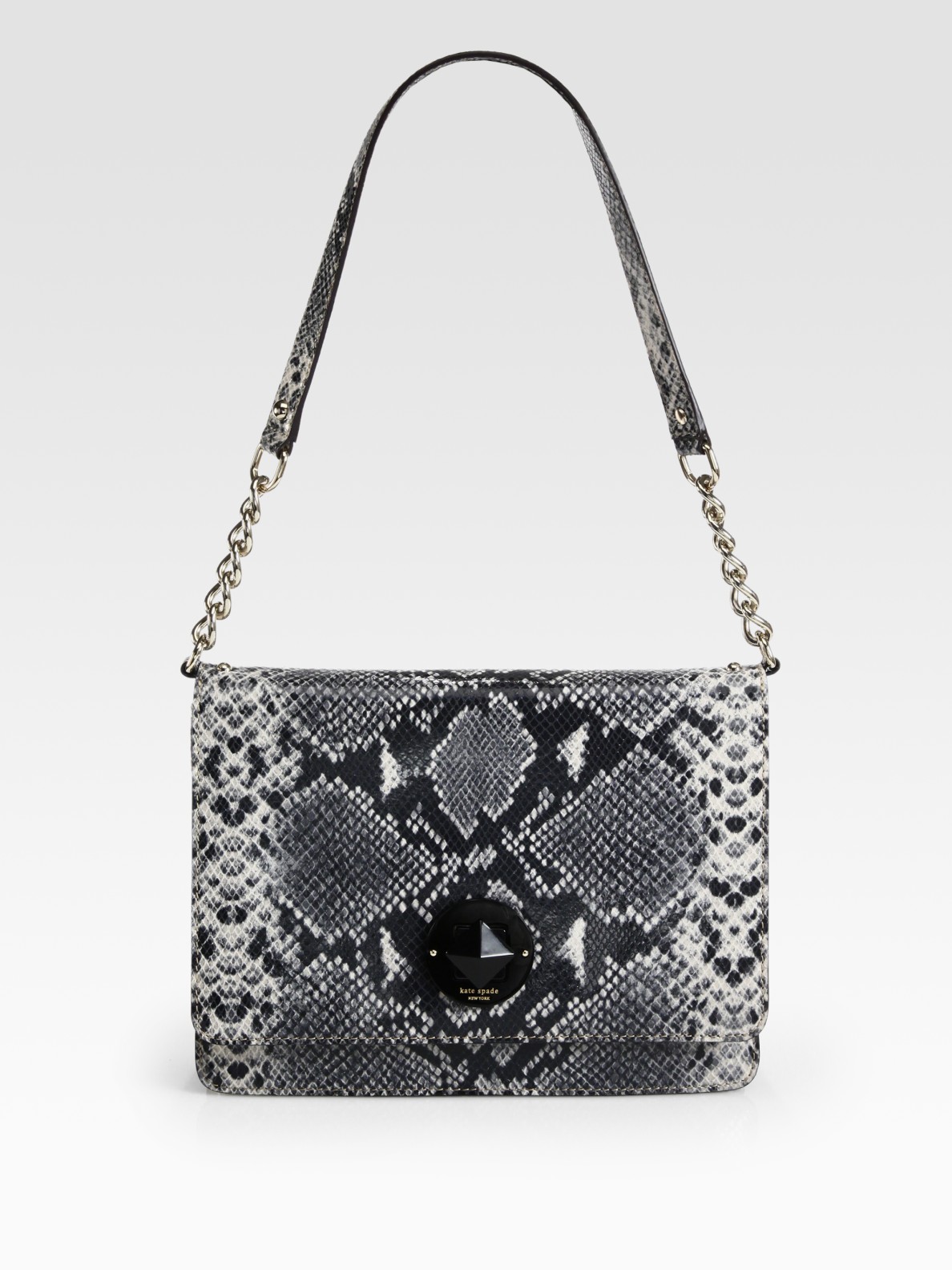 soho large studded snake embossed leather and logo shoulder bag