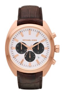 Michael Kors Mens Chocolate Leather and Rose Golden Stainless Steel Dean Chronograph Watch - Lyst