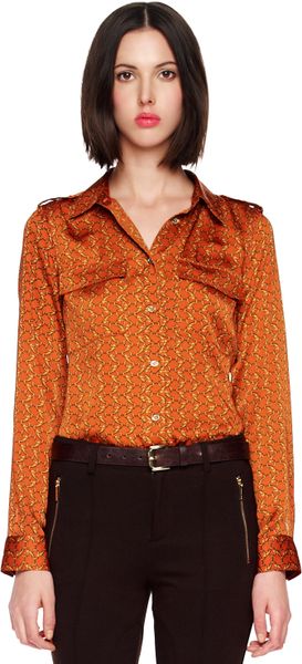 Michael Kors Chainprint Satin Blouse in Orange | Lyst