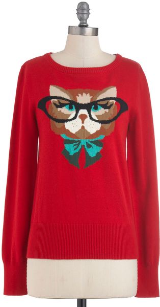 Modcloth Cat Eyeglasses Sweater in Red in Red - Lyst