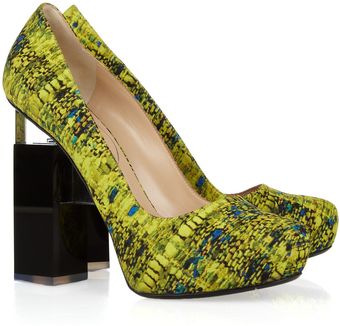 Nicholas Kirkwood Geometricheeled Printed Silkcovered Leather Pumps - Lyst