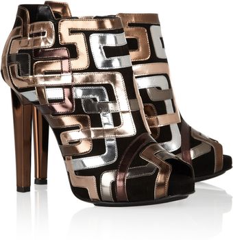 Pierre Hardy Metallic Leatherpatterned Suede Ankle Boots - Lyst
