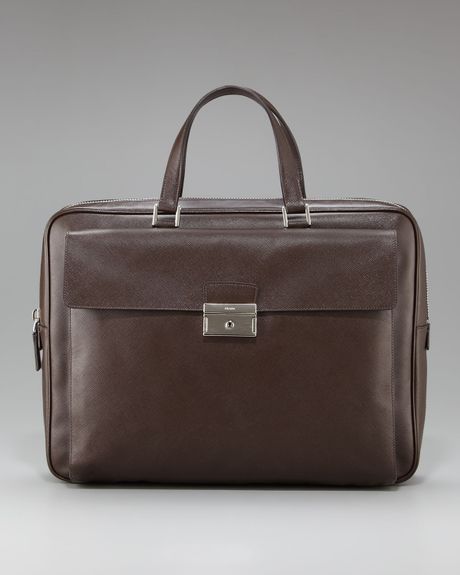 Prada Saffiano Brief Case in Brown for Men - Lyst
