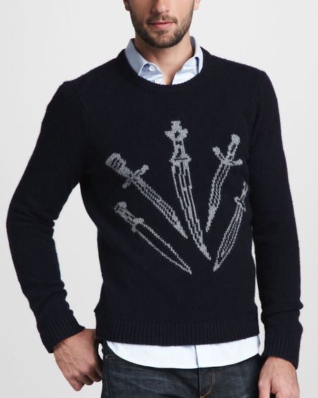 Rag & Bone Daggerprint Crew Sweater in Blue for Men (navy) - Lyst