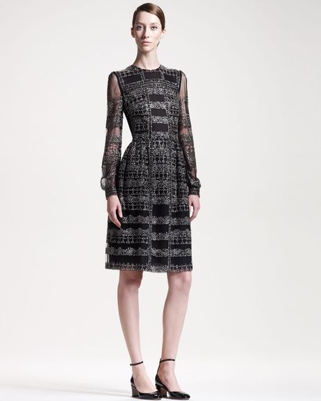 Valentino Beaded Long Sleeve Dress in Black - Lyst