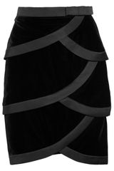 Valentino Satintrimmed Tiered Silkvelvet Skirt