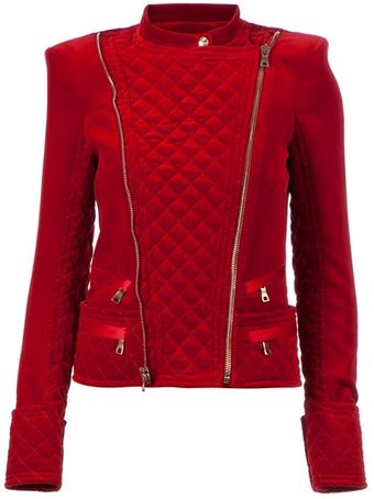 Balmain Velvet Biker Jacket - Lyst