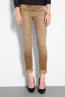 Current/Elliott Camel Leopard Rolled Skinny Cord Jeans - Lyst