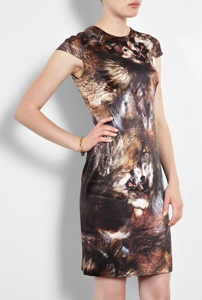 Mcq By Alexander Mcqueen Wolf Print Cap Sleeve Dress in Animal (multicoloured) - Lyst