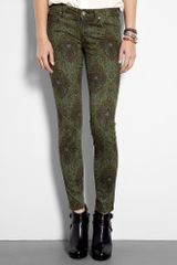 Paige Estate Green Paisley Print Verdugo Ultra Skinny Jeans
