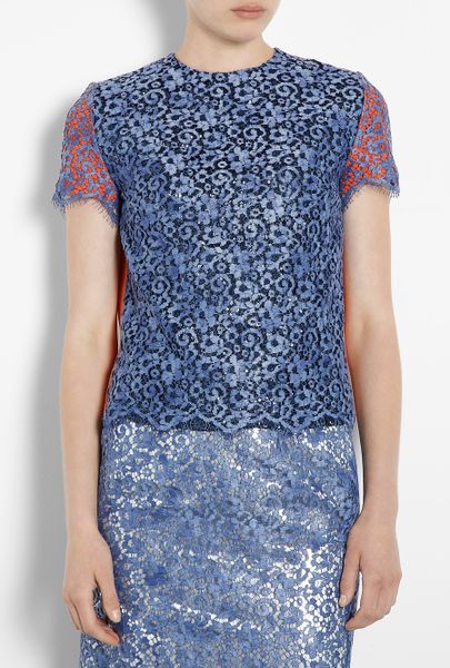 Preen Enid Lace Overlay Metallic Tee in Orange - Lyst