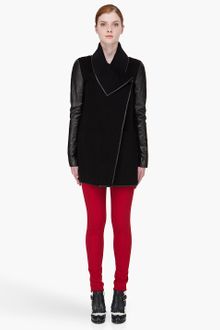 Mackage Black Leather and Wool Overcoat - Lyst