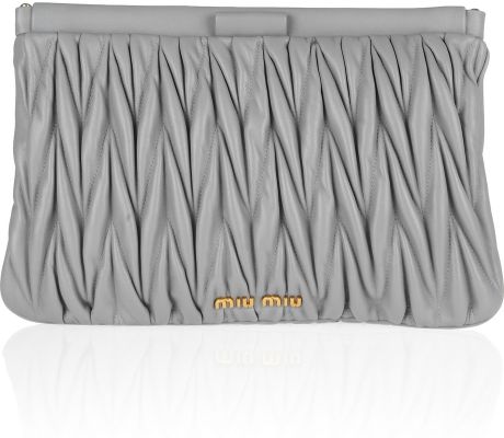 Miu Miu Matelassé Leather Clutch in Gray - Lyst