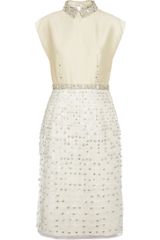 Philosophy di Alberta Ferretti Embellished Twill and Silkorganza Dress