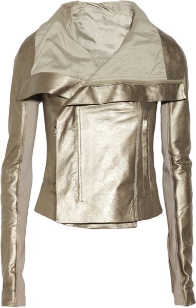 Rick Owens Classic Metallic Texturedleather Biker Jacket in Gold - Lyst