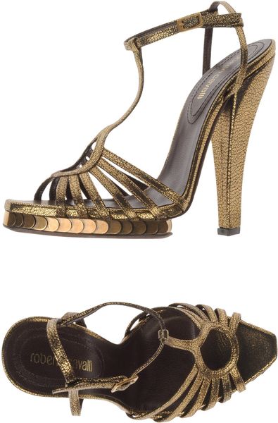 Roberto Cavalli Platform Sandals in Gold - Lyst