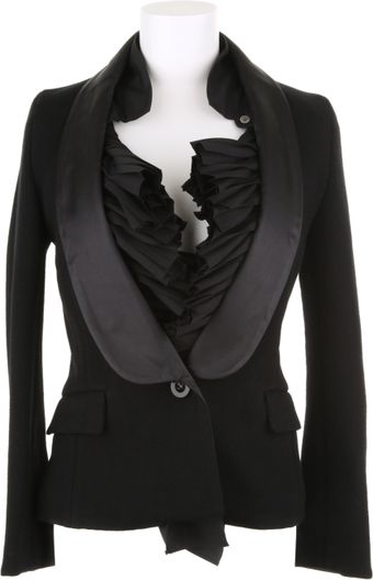 Sacai Black Tuxedo Jacket with White Faux Pleated Shirt in Wool and Cotton - Lyst