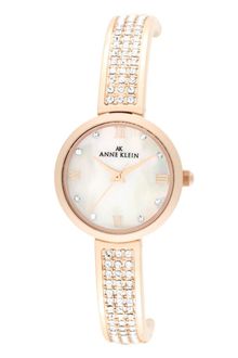 Anne Klein Rose Gold Tone and Crystal Bangle Bracelet Watch - Lyst