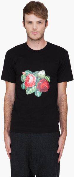 Comme Des Garçons  Flower Print Jersey Tshirt in Black for Men - Lyst