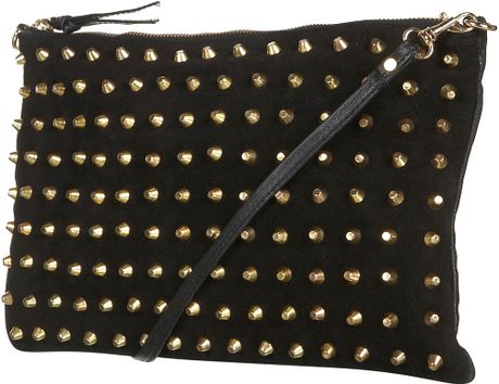 Topshop Gold Stud Suede Clutch in Black - Lyst