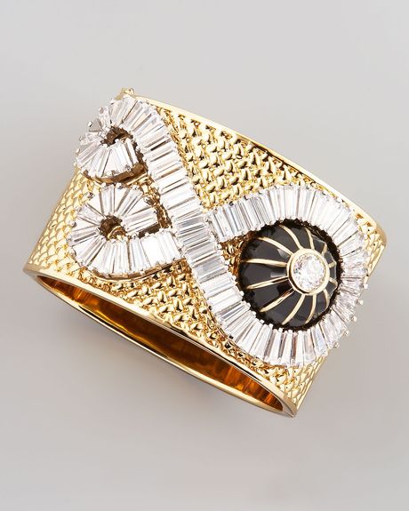 Rachel Zoe Wide Crystal Bracelet in Gold - Lyst