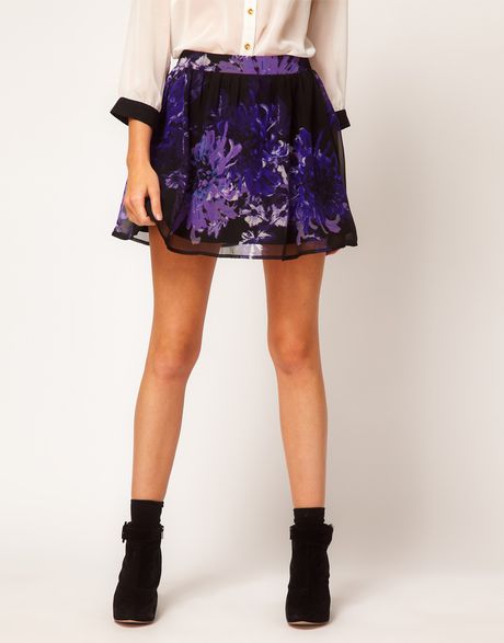 Asos Collection Skater Skirt In Floral Print In Purple Multi Lyst 4721