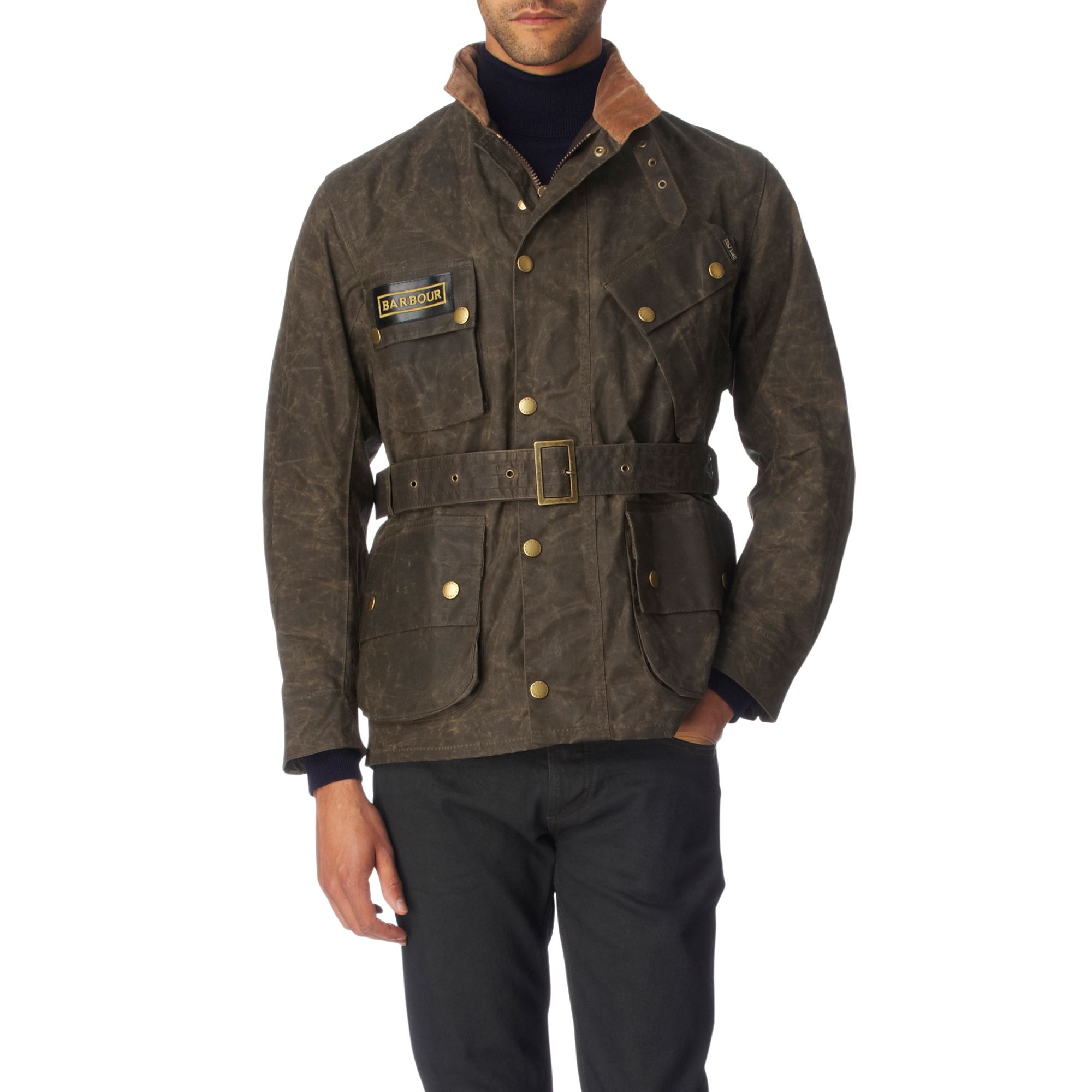 Barbour International Distressed Waxed Jacket in Green for Men (olive