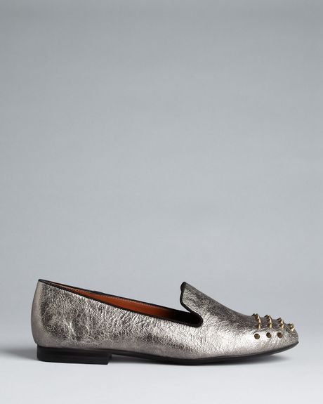 Schutz Studded Smoking Flats Faith in Gold (silver) | Lyst