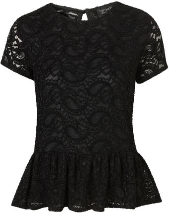 Topshop Paisley Lace Peplum Tee - Lyst
