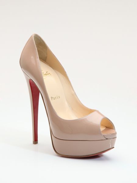Christian Louboutin Lady Peep Toe Patent Leather Pumps in Beige (nude) - Lyst