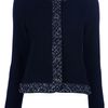 Tory Burch Tweed Trim Cardigan in Blue - Lyst