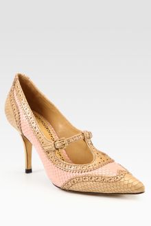 Tory Burch Everly Snake-Print Leather T-Strap Pumps - Lyst