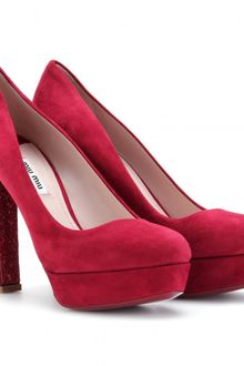 Miu Miu Suede Platform Pumps with Glitter Trimmed Heel and Sole - Lyst