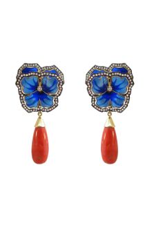Silvia Furmanovich Summer Enamel Pansy and Coral Earrings - Lyst