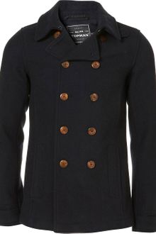 Topman Navy Wool Skinny Fit Peacoat - Lyst