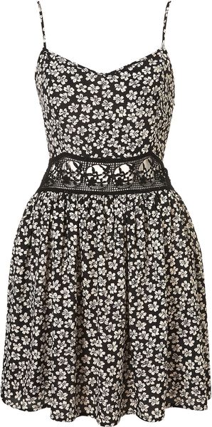 Topshop Floral Crochet Waist Sun Dress - Lyst