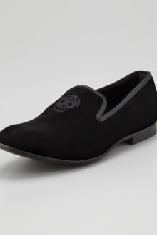 Alexander McQueen Embroidered Skull Velvet Loafer - Lyst
