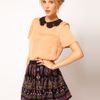 Asos Collection  TShirt with Contrast Crochet Collar in Orange (peach) - Lyst