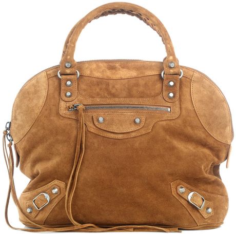 Balenciaga Classic Suede Bowling Bag in Brown (tan) - Lyst