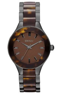 DKNY Womens Brown Plastic Tortoise and Gunmetal Ion Plated Stainless Steel Bracelet 32mm - Lyst