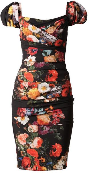 Dolce & Gabbana Floral Printed Ruched Silk Dress - Lyst