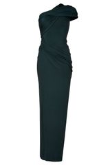 Donna Karan New York Petrol One Shoulder Draped Jersey Gown
